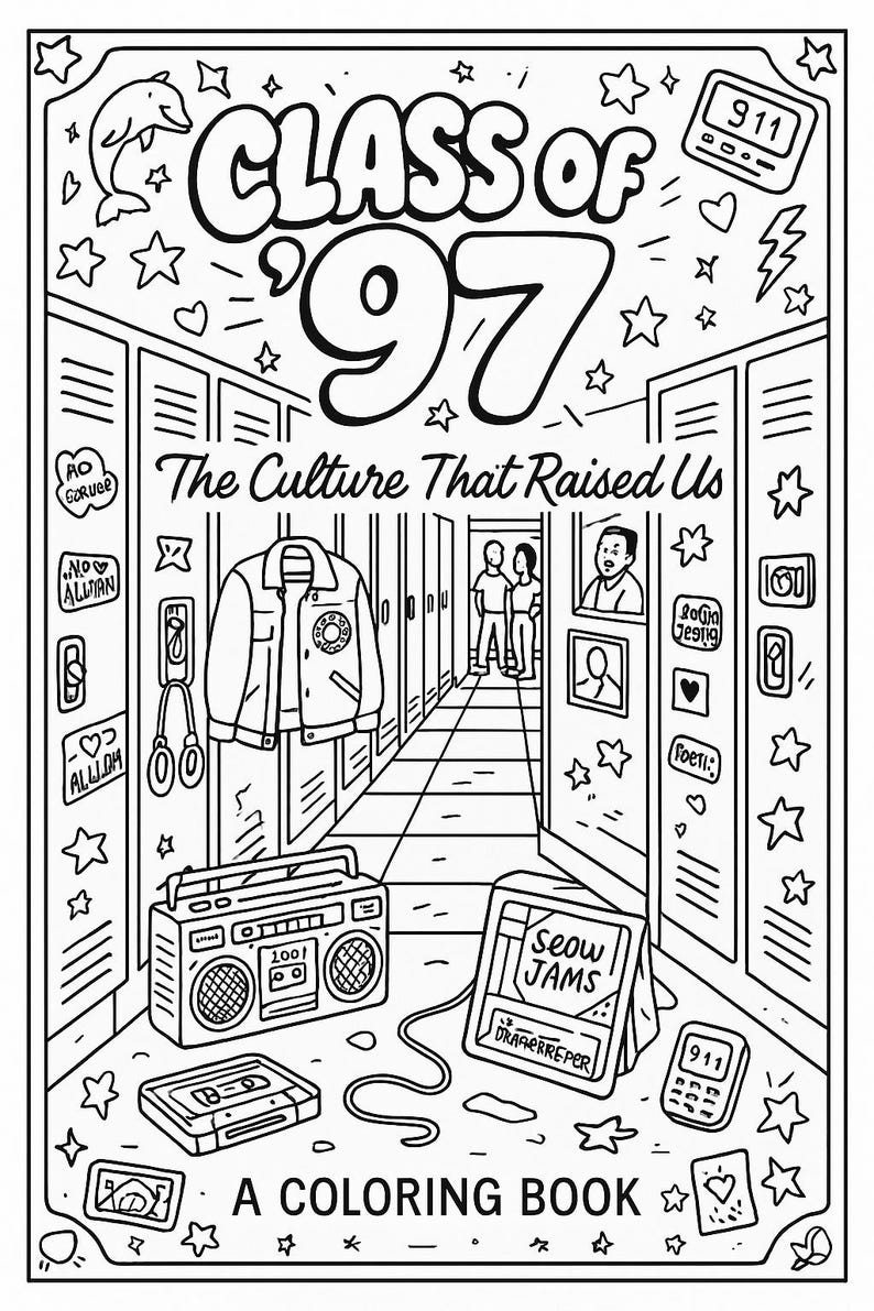 Class of 97, 90s Nostalgia Coloring Pages, Digital Download, Printable Retro Coloring Book for Adults & Teens, Pop Culture, Fun Coloring image 3