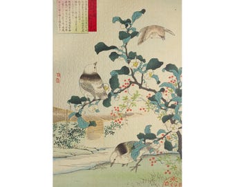 Puzzle Jigsaw Puzzle of 'Shrike' from Mokuren Flower and Bird Painting Book, Relaxing and Mindful Activity, Art Lover Gift, Stay-at-home
