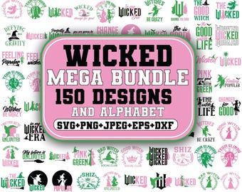 SVG de Wicked, SVG de la película Wicked, SVG de Wicked rosa y verde, SVG de "He sido malvado, cambio para siempre", SVG de emblema vintage de Wicked, Cricut y Silhouette