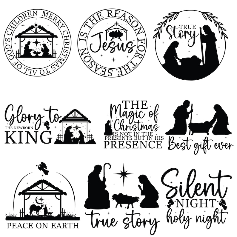 Födelse Svg, Födelsescener svg, Jul SVG, Jul helig scen SVG, Religiös kristen, Julskylt, Heliga familjen, Cricut & silhuett bild 3