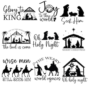Födelse Svg, Födelsescener svg, Jul SVG, Jul helig scen SVG, Religiös kristen, Julskylt, Heliga familjen, Cricut & silhuett bild 4