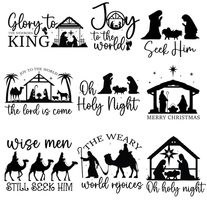 Födelse Svg, Födelsescener svg, Jul SVG, Jul helig scen SVG, Religiös kristen, Julskylt, Heliga familjen, Cricut & silhuett bild 4