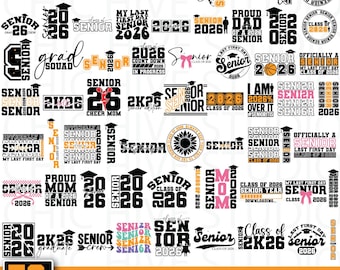 Senior 2026 svg, senior svg, 2026 senior svg, middelbare school svg, afstuderen 2026 svg, senior coquette Bow svg, senior moeder, Cricut gesneden bestanden