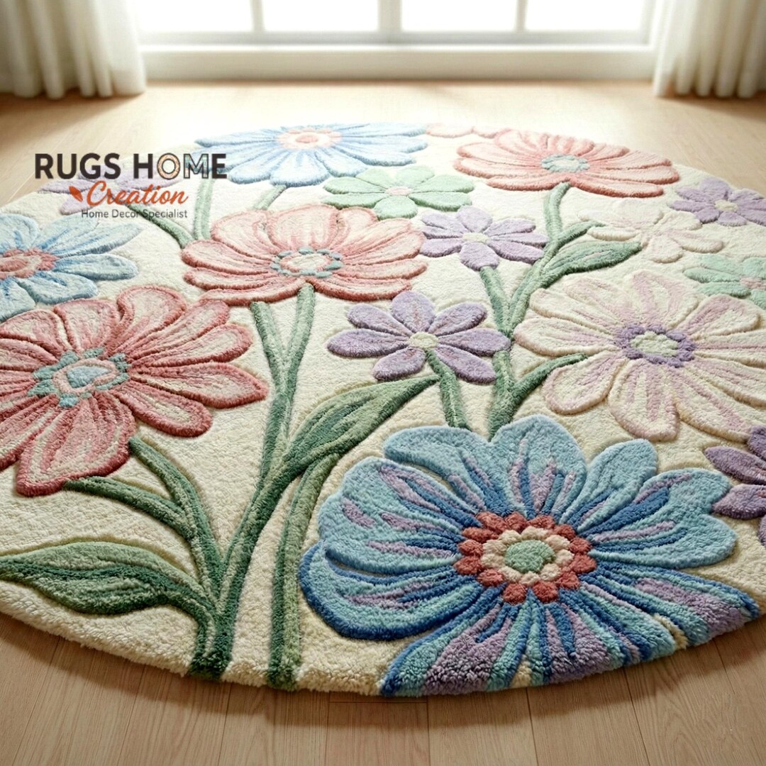 Pastel Floral Hand-tufted Wool Rug – Soft Flower Design Carpet for ...