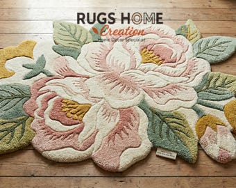 Alfombra floral tejida a mano – Alfombra de flores pastel, lana de Nueva Zelanda