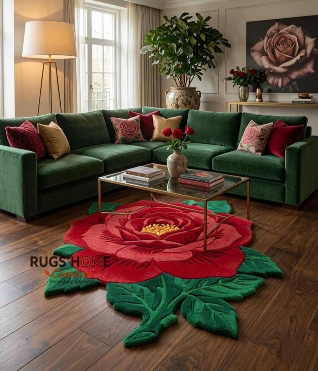 Red Rose Shape Rug, 3D Floral Hand Tufted Carpet, Romantic Statement ...