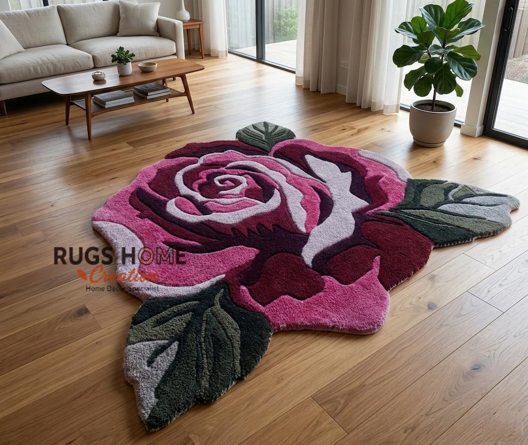 Rose Flower Shape Rug – Hand-tufted Wool Floral Carpet for Luxury Home ...