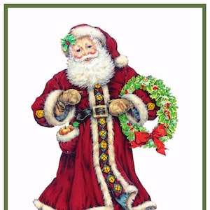 Digital DOWNLOAD Vintage Christmas Santa Claus with a Wreath Counted Cross Stitch Chart / Pattern