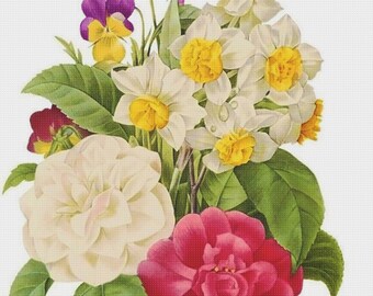 DIGITAL DOWNLOAD Pierre-Joseph Redouté  Flower Bouquet with Camellia Orenco Originals Counted Cross Stitch Chart