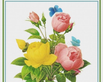 DIGITAL DOWNLOAD Pierre-Joseph Redouté  Botanical Rose Bouquet Flower Orenco Originals Counted Cross Stitch Chart / Pattern