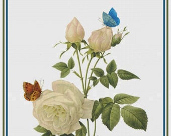 DIGITAL DOWNLOAD Pierre-Joseph Redouté  Tea Rose Flower Orenco Originals Counted Cross Stitch Chart