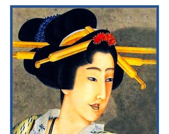 DIGITAL DOWNLOAD Katsushika Hokusai's Portrait of a Woman Orenco Originals Counted Cross Stitch Chart