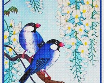 Digital DOWNLOAD Japanese Ohara Koson Shoson's Song Birds on Wisteria Orenco Originals Counted Cross Stitch Chart / Pattern