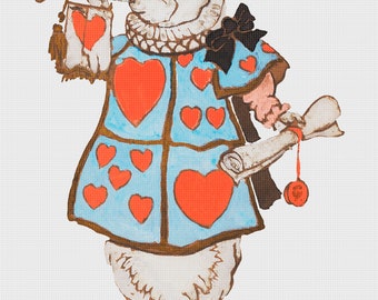 Digital Download Alice's White Rabbit HEART Valentines  Counted Cross Stitch Pattern -PDF