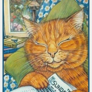 Digital DOWNLOAD Louis Wain&#39;s Sunday Night Kitty Cat Nap Orenco Originals Counted Cross Stitch Chart / Pattern PDF