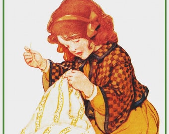 Digital DOWNLOAD Jessie Willcox Smith Young Girl's Sewing Project Counted Cross Stitch Chart / Pattern