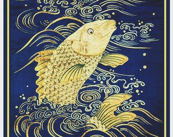 Digital DOWNLOAD Asian Golden Carp Fish Counted Cross Stitch Chart / Pattern