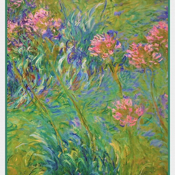 Digital DOWNLOAD Impressionist Artist Claude Monet's Agapanthus Flowers Counted Cross Stitch Chart