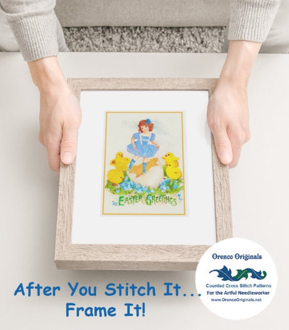 Orenco Originals Vintage Child Hugging Baby Bunny Easter Counted Cross Stitch Pattern
