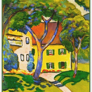 Digital DOWNLOAD August Macke&#39;s Yellow House in Landscape Counted Cross Stitch Chart / Pattern