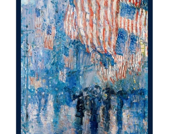 DOWNLOAD digitale Childe Hassam&#39;s American Flags Avenue in the Rain Orenco Originals Schema / Schema punto croce contato