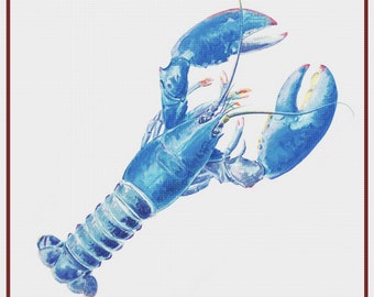 Digital DOWNLOAD Nautical Blue Lobster Counted Cross Stitch Chart / Pattern