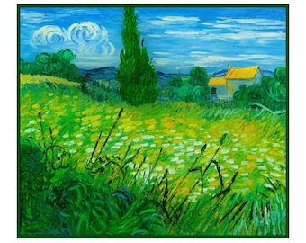 Digital DOWNLOAD Vincent Van Gogh's Impressionist Green Wheat Field Landscape Orenco Originals Counted Cross Stitch Chart / Pattern