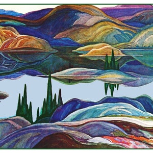 DIGITAL DOWNLOAD Franklin Carmichael&#39;s Mirror Lake Ontario Canada Landscape Orenco Originals Counted Cross Stitch Pattern
