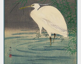 Digital DOWNLOAD Japanese Ohara Koson Shoson's Egret on a Pond Orenco Originals Counted Cross Stitch Chart / Pattern