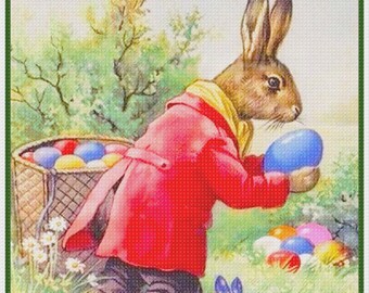 DIGITAL DOWNLOAD Easter Bunny Hiding Eggs Orenco Originals Counted Cross Stitch Chart