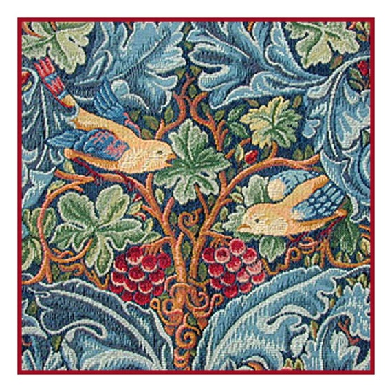 Green Acanthus Vine and Birds William Morris Counted Cross Stitch Pattern Green Acanthus Vine and Birds William Morris Counted Cross Stitch Pattern