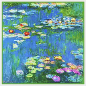 Digital DOWNLOAD Impressionist Claude Monet's Blooming Water Lilies detail Orenco Originals Counted Cross Stitch Chart / Pattern image 1