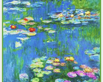 DOWNLOAD digitale Dettaglio delle ninfee in fiore dell&#39;impressionista Claude Monet Schema / schema a punto croce originale Orenco
