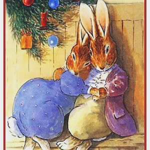 GRÁFICO DIGITAL Abrazos de conejito en Navidad de Beatrix Potter Gráfico/patrón de punto de cruz contado Orenco Originals
