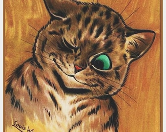 Digital DOWNLOAD Louis Wain&#39;s Winking Calico Kitty Cat Orenco Originals Counted Cross Stitch Chart / Pattern PDF