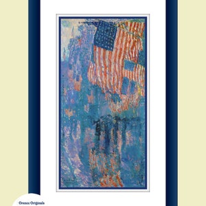 Digital DOWNLOAD Childe Hassam's American Flags Avenue in the Rain Orenco Originals Counted Cross Stitch Chart / Pattern image 3
