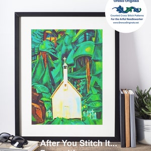 Sunset Fir Trees Landscape by Canadian Lawren Harris Counted X Stitch Pattern