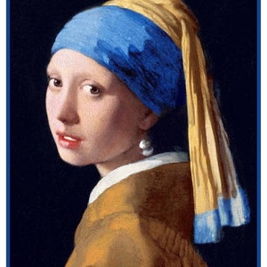 DOWNLOAD digital A menina com o brinco de pérola inspirada no artista holandês Vermeer Orenco Originals Gráfico de ponto cruz contado