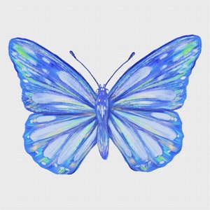 DESCARGA DIGITAL Colorida acuarela Blues Mariposa Orenco Originales Contado Cross Stitch Pattern Chart