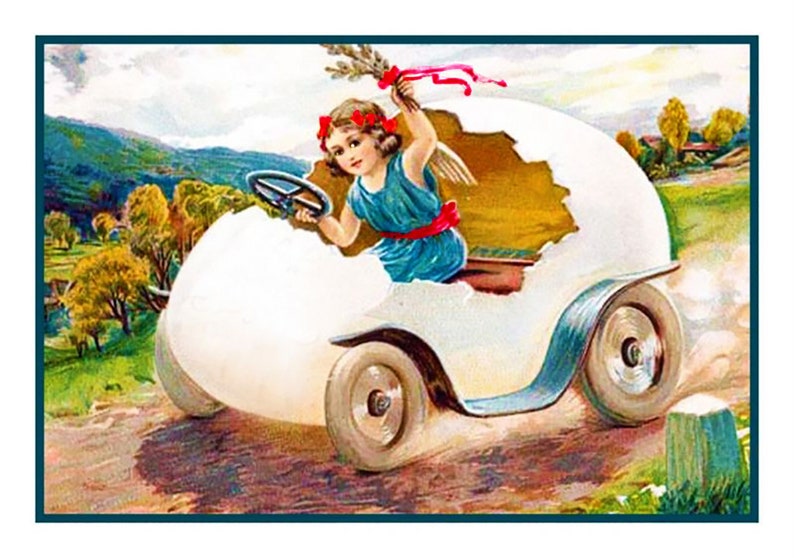 Stitching SALE Vintage Easter Girl in Her Easter Egg Buggy Orenco Originals Counted Cross Stitch Chart Pattern