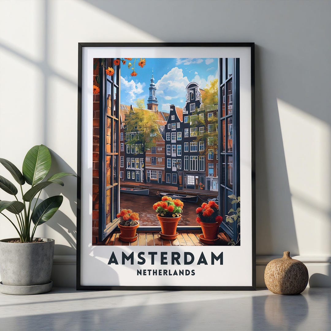 Amsterdam Netherlands Travel Poster: Canal Houses Wall Art, Dutch ...