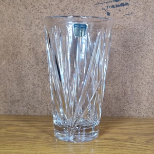 Vintage Polonia Polish Lead Crystal Vase – Heavy Hand-Cut Glass with Original Sticker