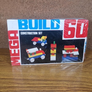 Vintage MEGA BUILD 60 Construction Set – 1980s Building Blocks – Sealed Retro Toy