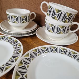 Vintage wedgwood 'Diamond' of Etruria Barlaston-theeservies – modern geometrisch patroon uit het midden van de eeuw – gemaakt in Engeland