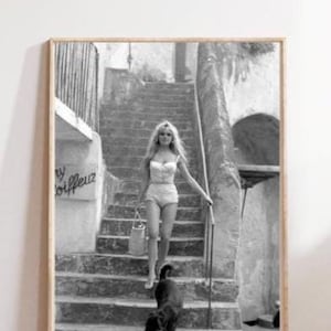 Brigitte Bardot-poster downloaden | Vintage zwart-wit fotografieprint | Digitale kunst retro glamour | Parijse chique inrichting