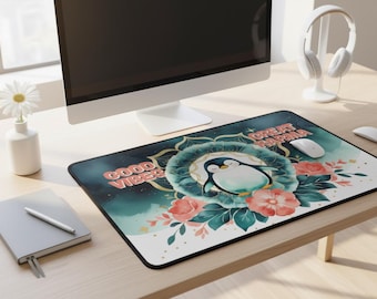 Good Vibes Penguin Desk Mat: Elegant Minimalist Workspace