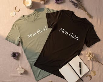 Mon Chéri T-Shirt, French Love Word Tee, Minimalist Cotton Shirt, Romantic Gift