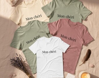 Mon Chéri T-Shirt, French Love Word Tee, Minimalist Cotton Shirt, Romantic Gift