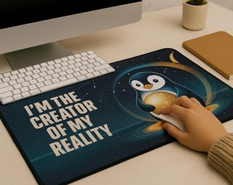 Chasing Dreams Desk Mat: Karma Penguin, Focus Workspace