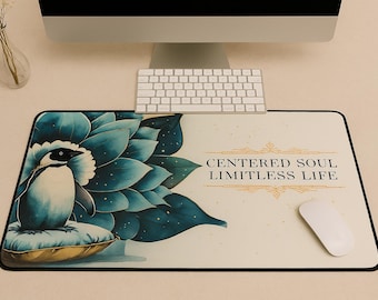 Centered Soul Desk Mat: Penguin & Lotus Design